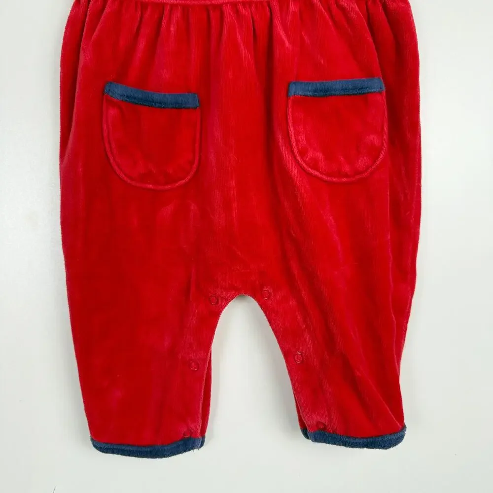 Vtg 90s OshKosh B'Gosh Romper Velvet Red Blue Heart - 3-6 Months